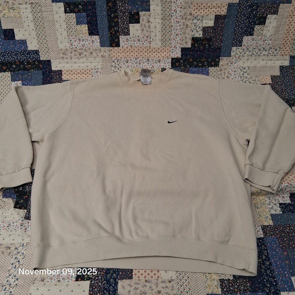 Vintage Nike Sweatshirt Cream White Size XXL 90s Crew Neck Swoosh Check